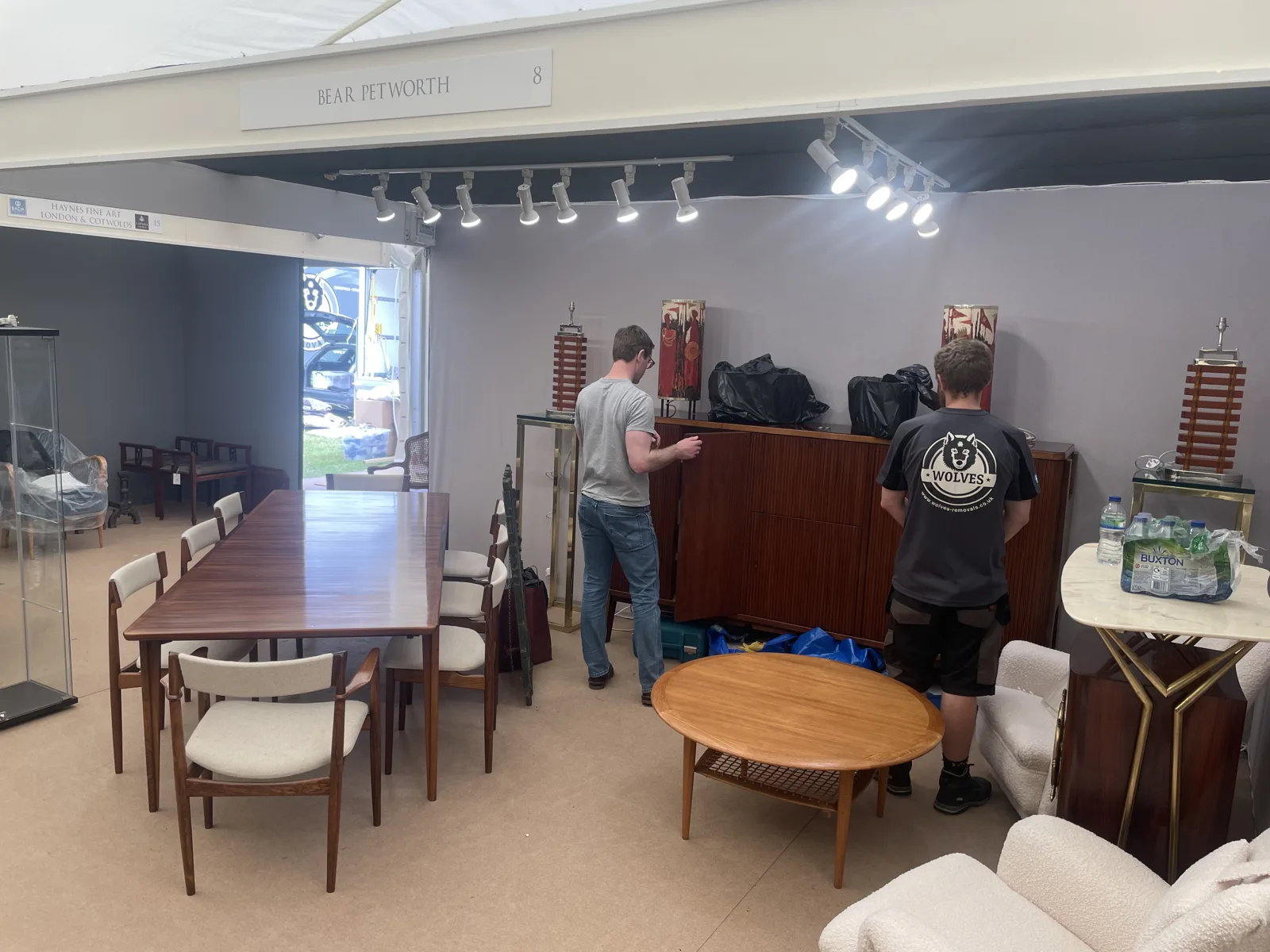 Crew in a dining room with antique furniture in Shoreham-by-Sea, West Sussex