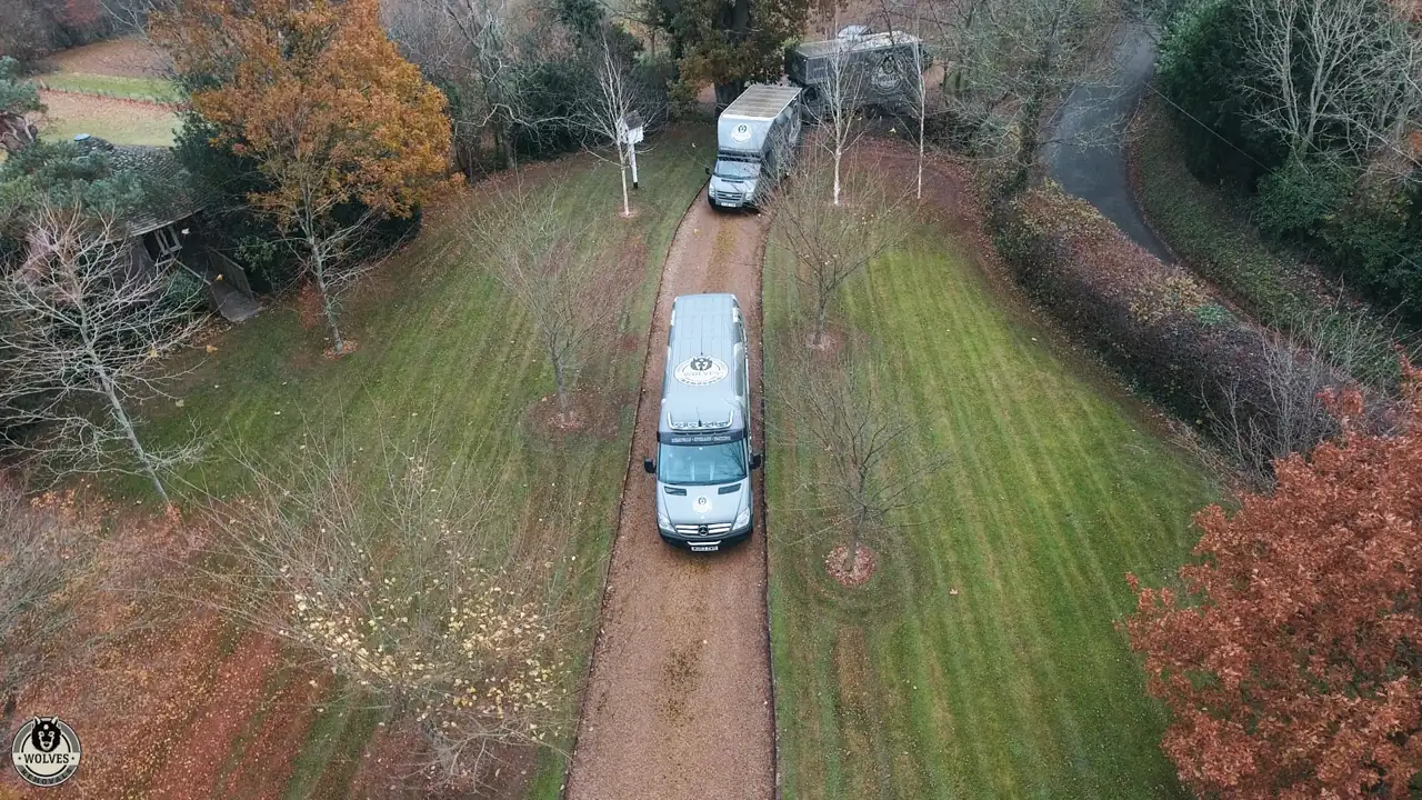 Drone removal van country driveway