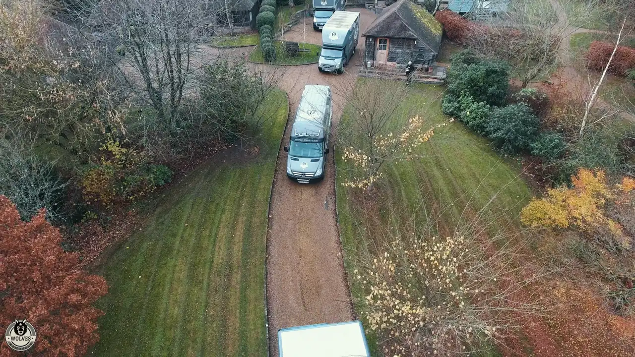 Drone view of a removal van at a country property in Peacehaven, East Sussex