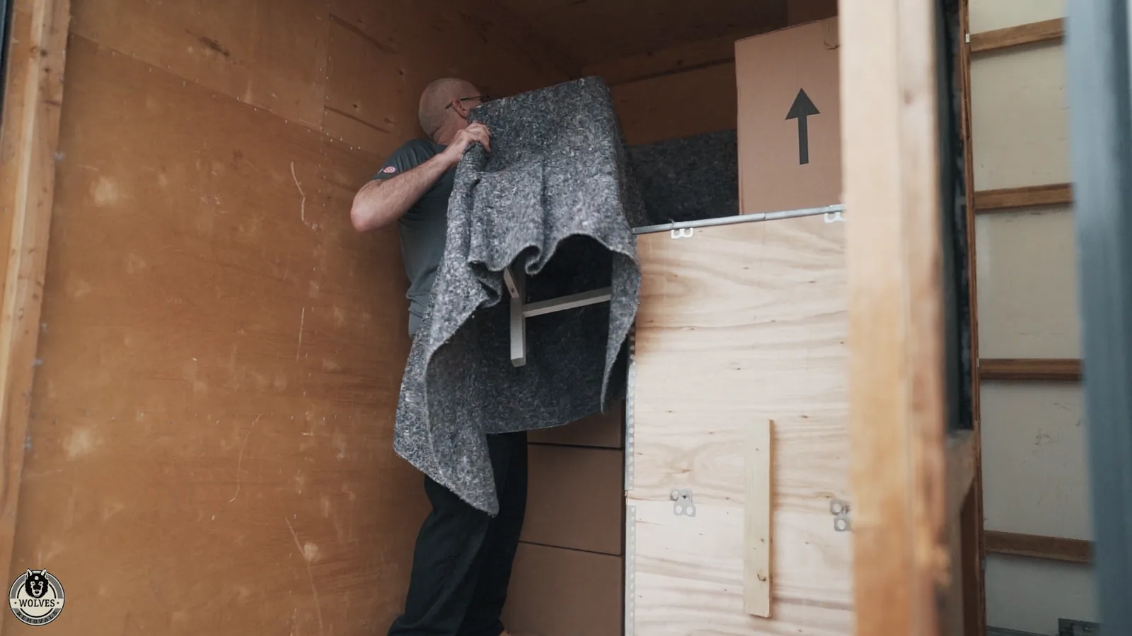 Handling wrapped furniture storage barn