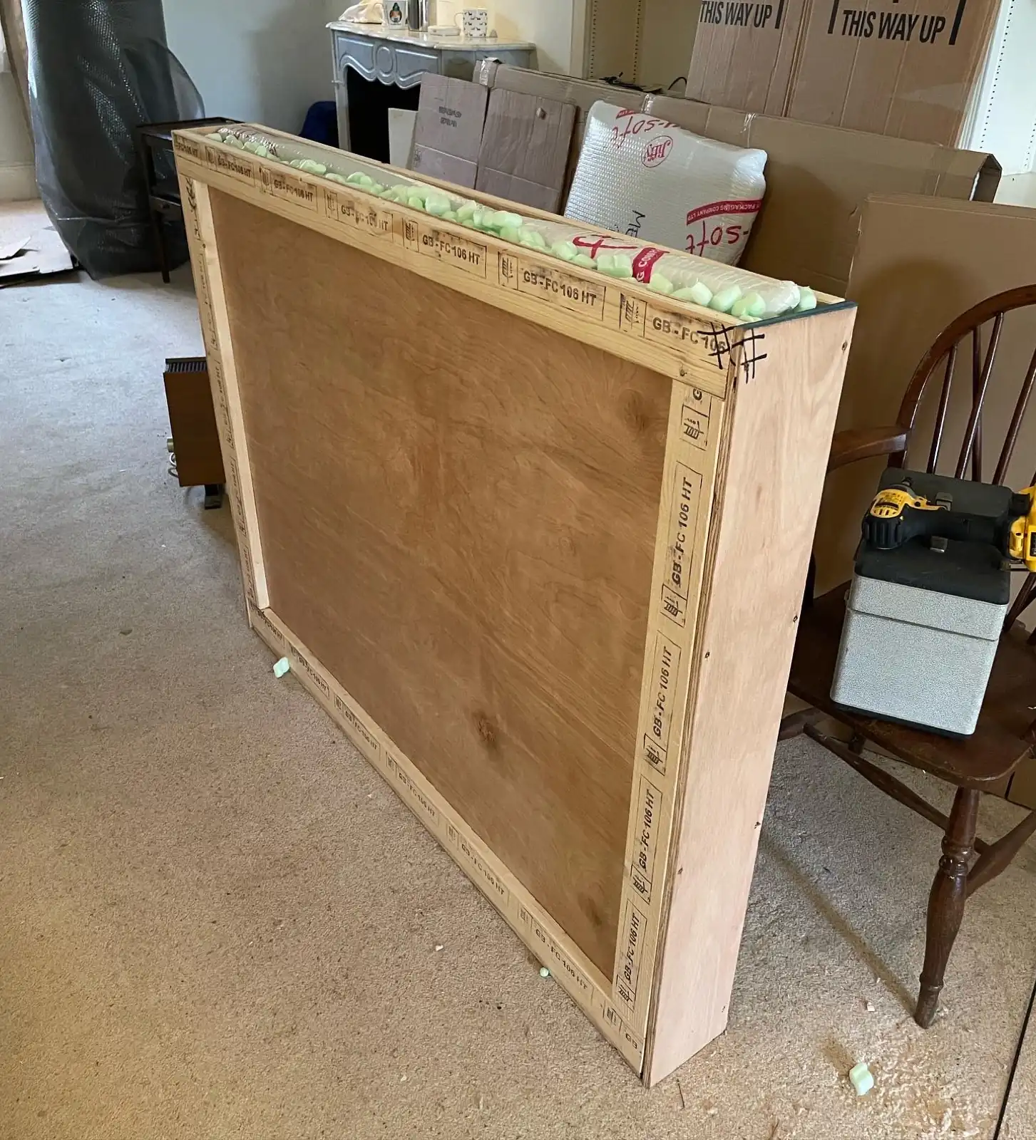 Large flat wooden export crate
