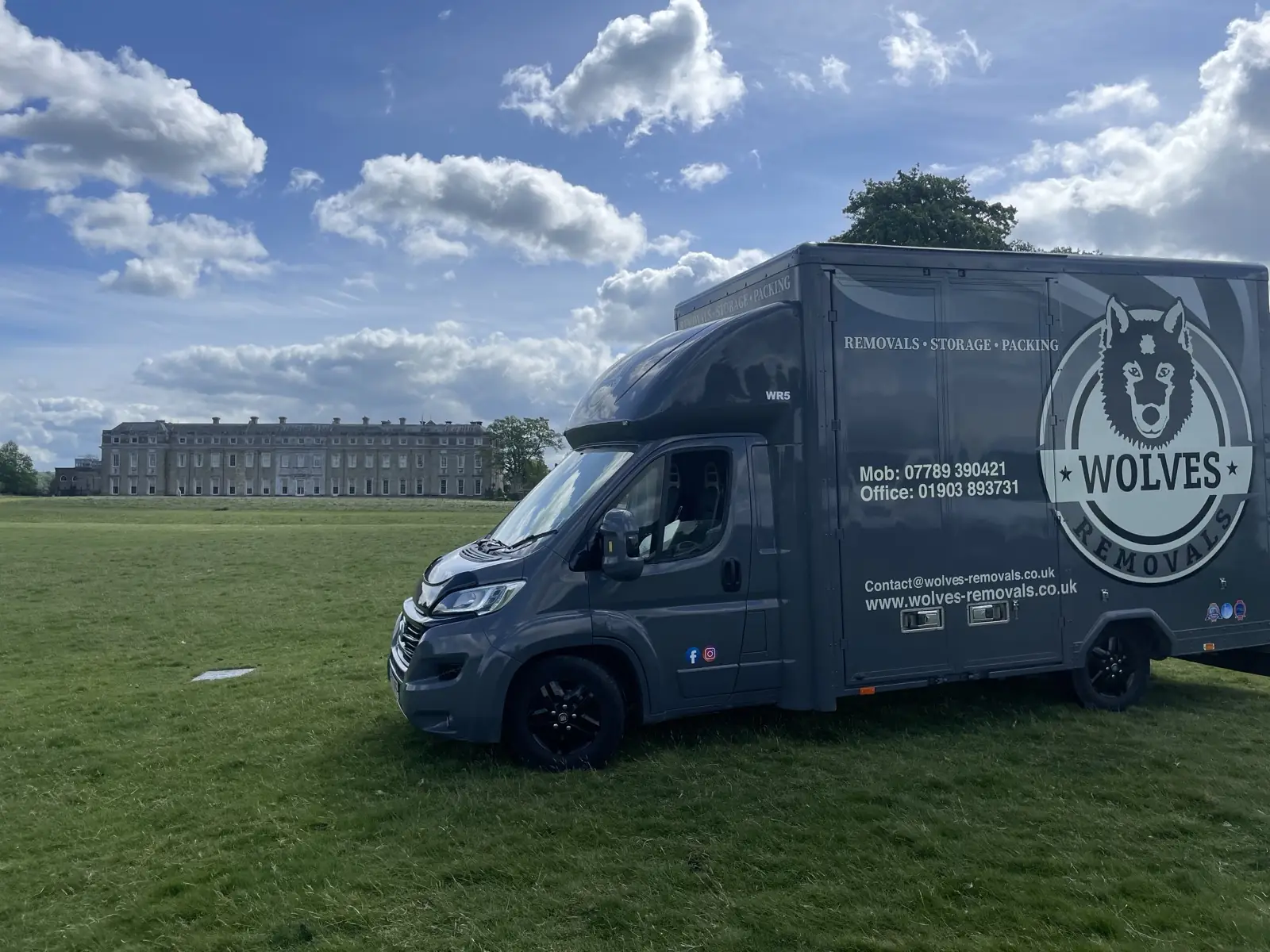 A removal lorry at a stately home in Horsham, West Sussex