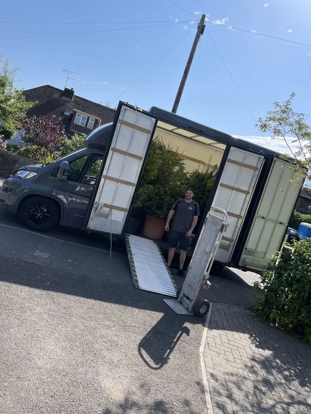 Aerial view of a removals truck on a street