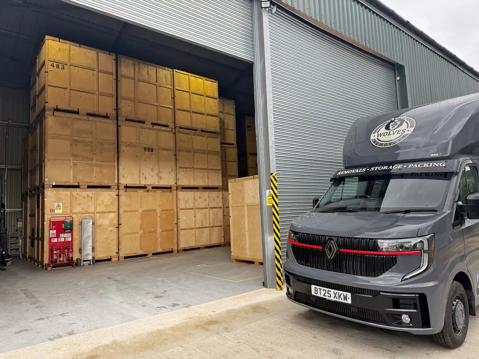 A removal van inside the storage facility