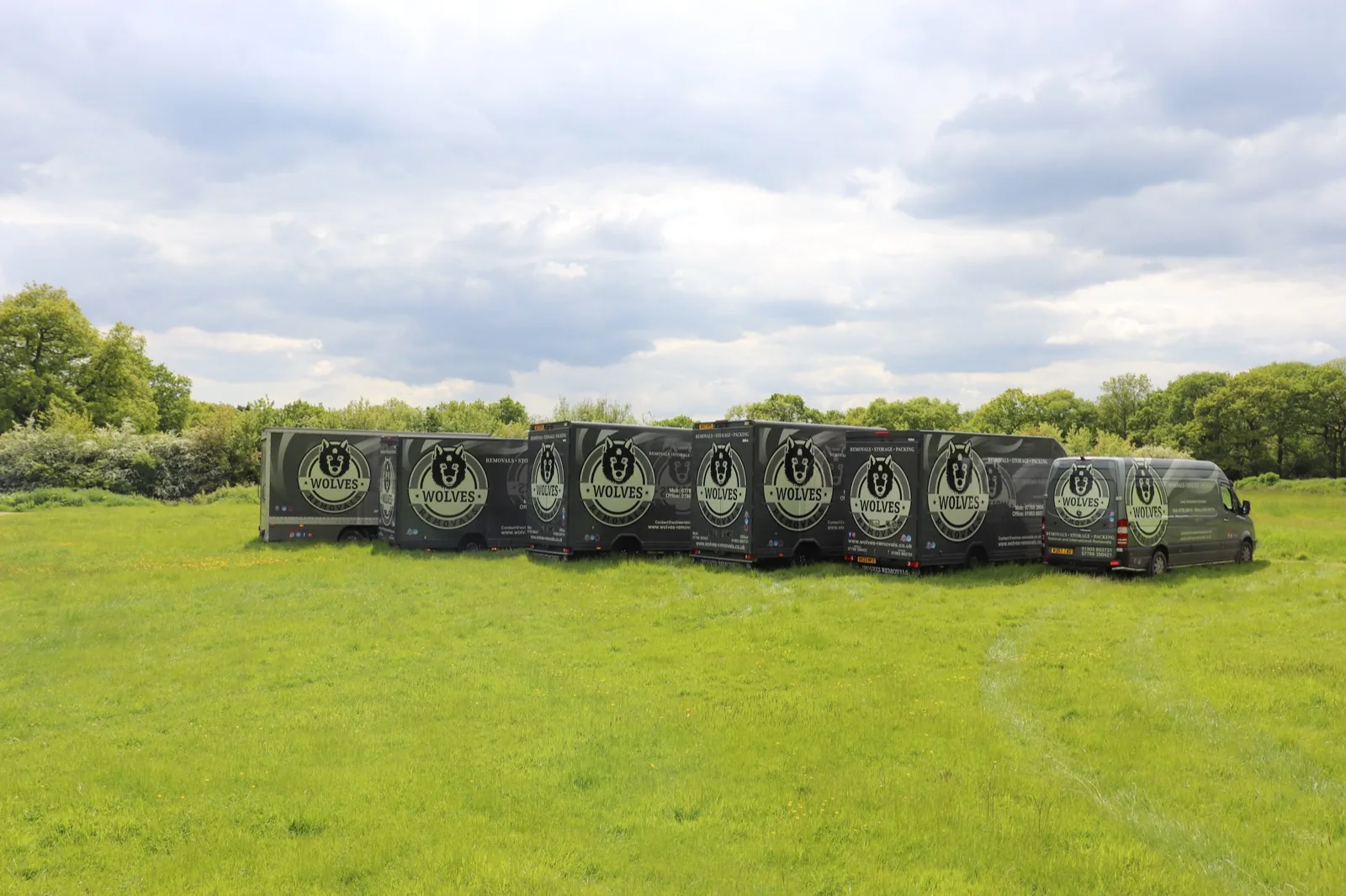 A row of Wolves Removals mobile storage containers