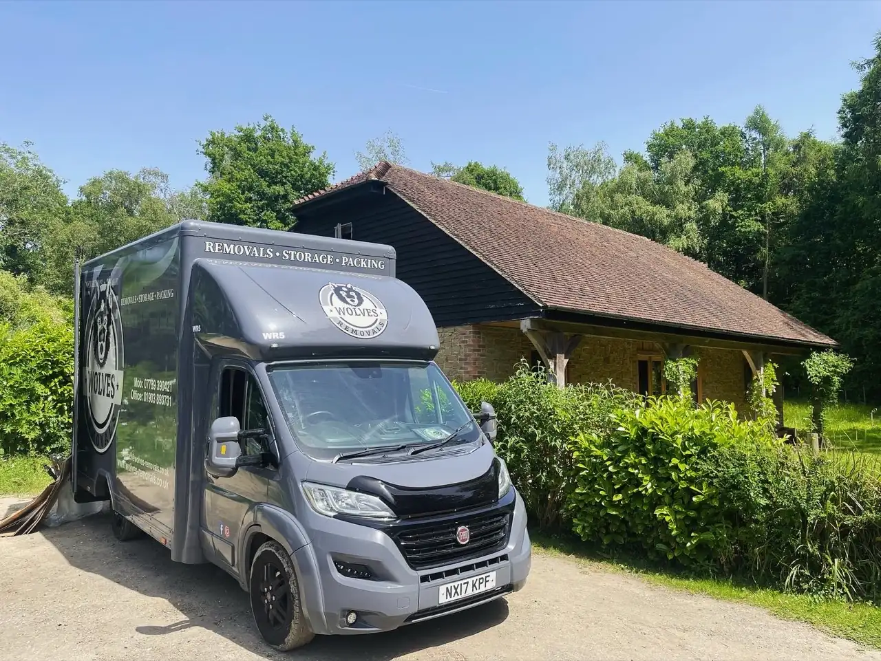 Wolves lorry parked at a barn on a Pulborough house move