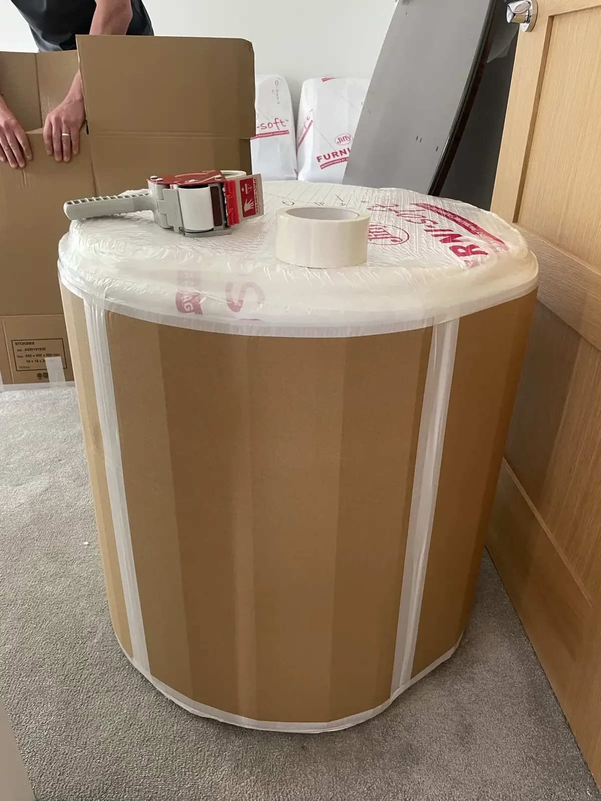 Wrapped antique round table storage